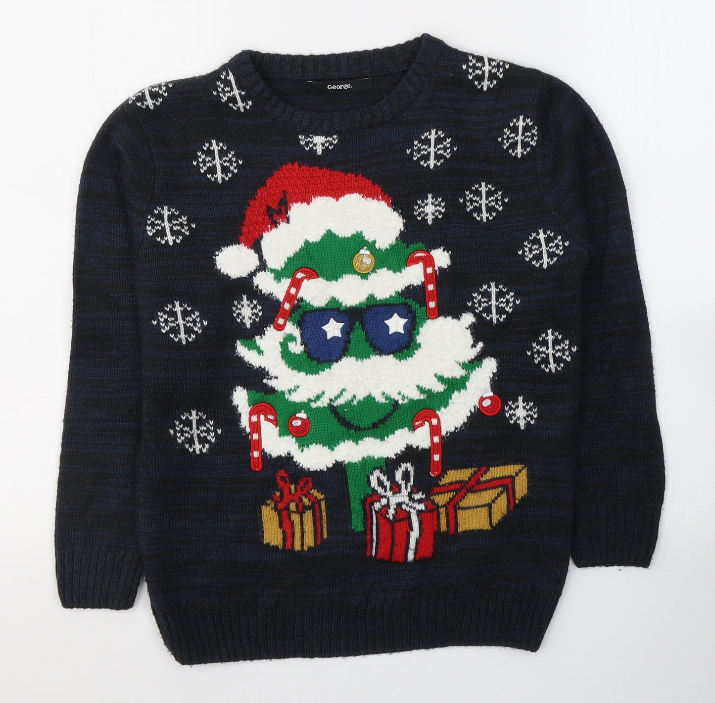 George Boys Blue Round Neck  Acrylic Pullover Jumper Size 8-9 Years  Pullover - Christmas jumper