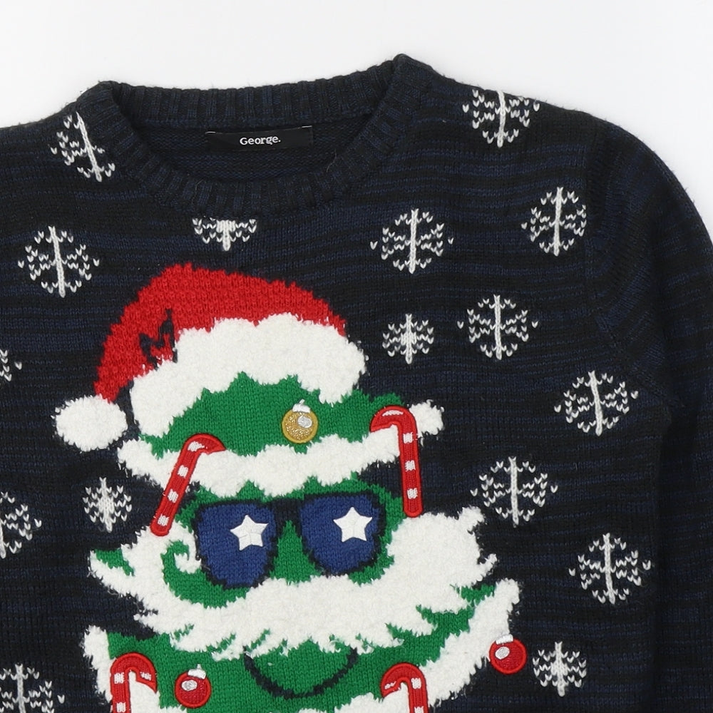 George Boys Blue Round Neck  Acrylic Pullover Jumper Size 8-9 Years  Pullover - Christmas jumper