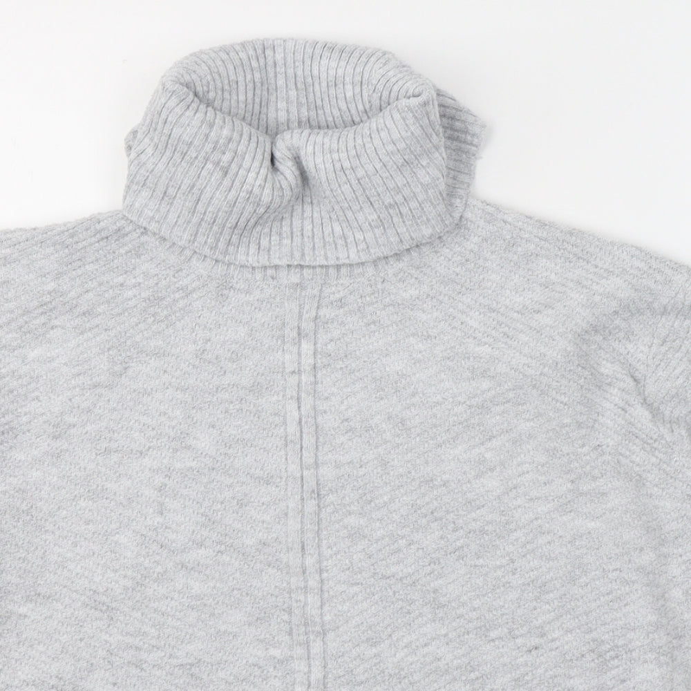 Miss Selfridge Womens Grey Roll Neck  Polyester Pullover Jumper Size 10   - side splits