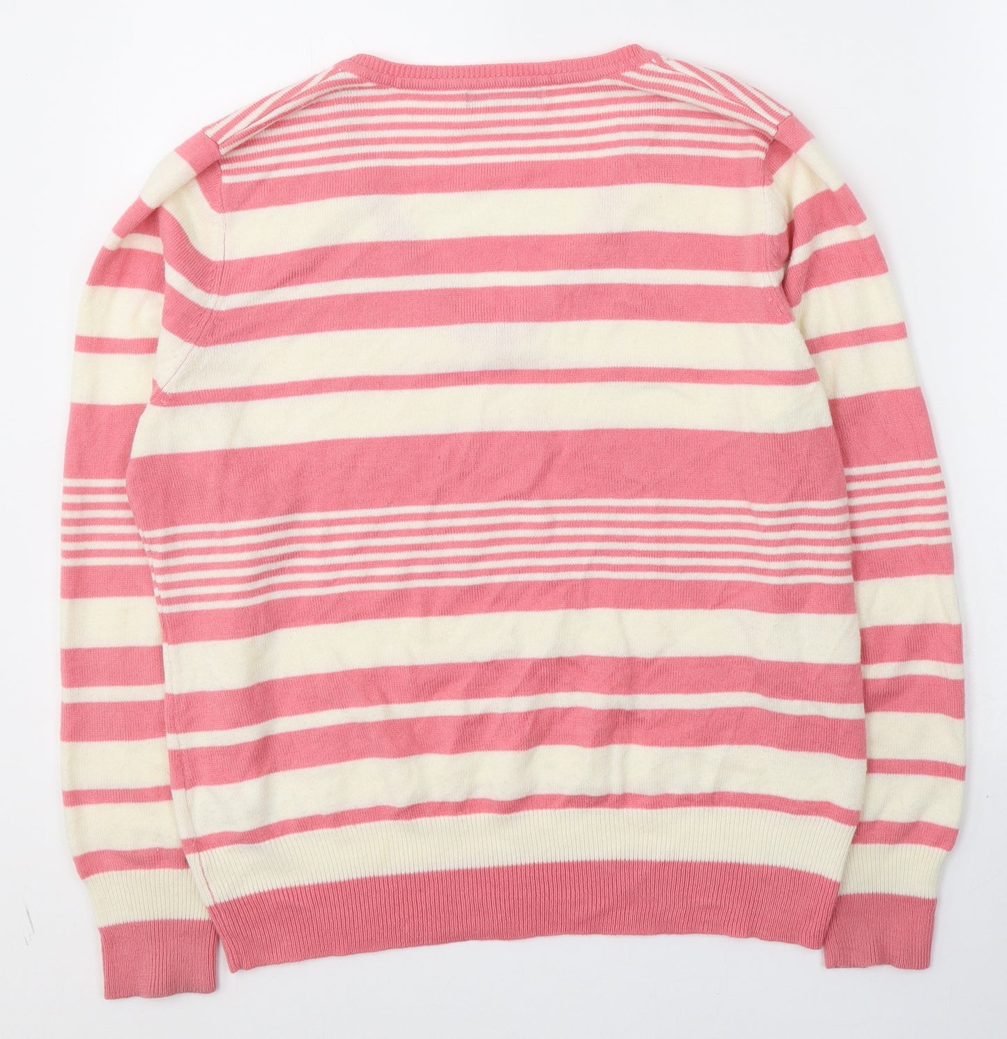 South Womens Pink V-Neck Striped Acrylic Pullover Jumper Size 16