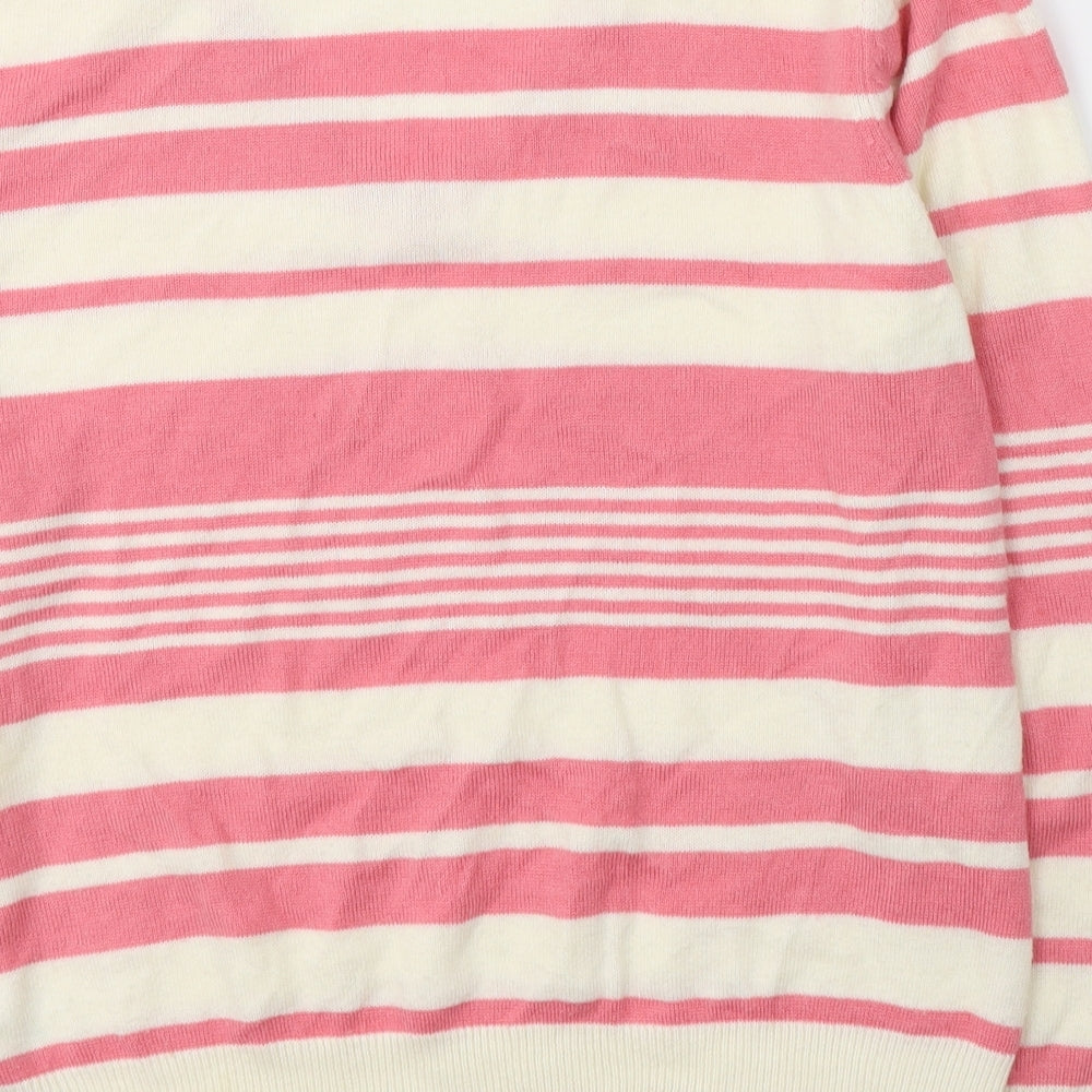 South Womens Pink V-Neck Striped Acrylic Pullover Jumper Size 16