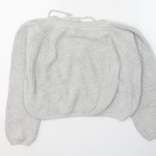 Subdued Womens Grey V-Neck  Cotton Pullover Jumper Size S   - Tie Up Neck