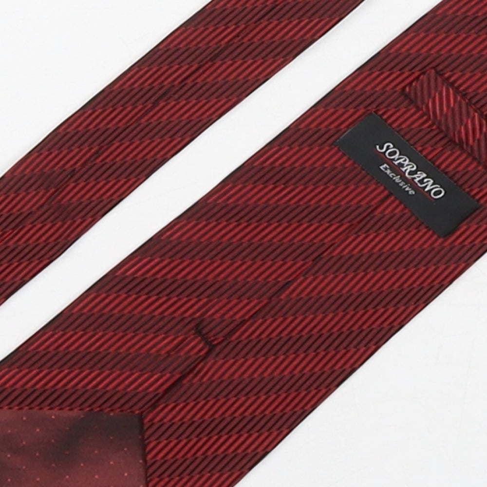 Soprano  Mens Red Striped Silk Pointed Tie One Size