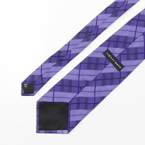 Thomas Nash Mens Purple Plaids & Checks Silk Pointed Tie One Size