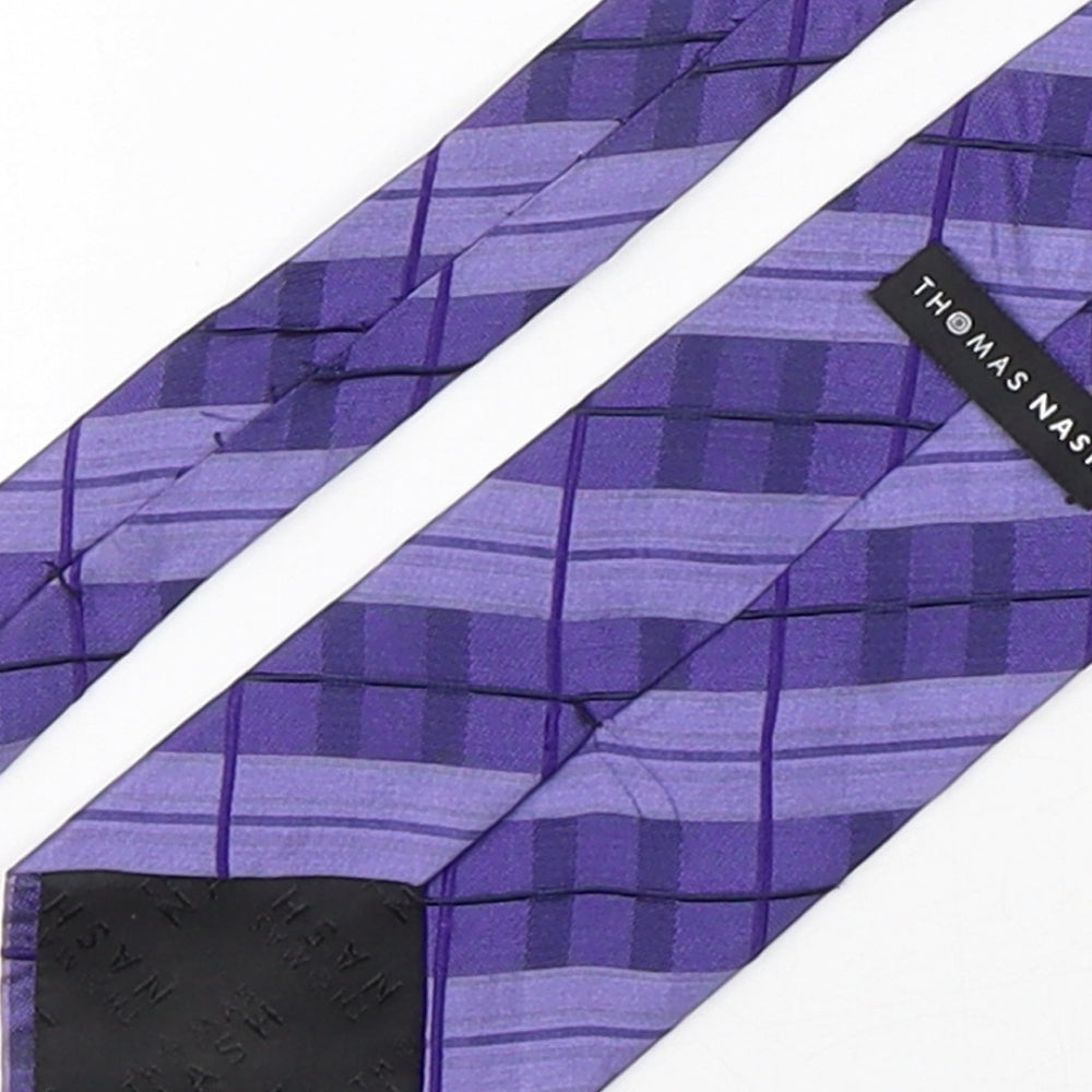 Thomas Nash Mens Purple Plaids & Checks Silk Pointed Tie One Size