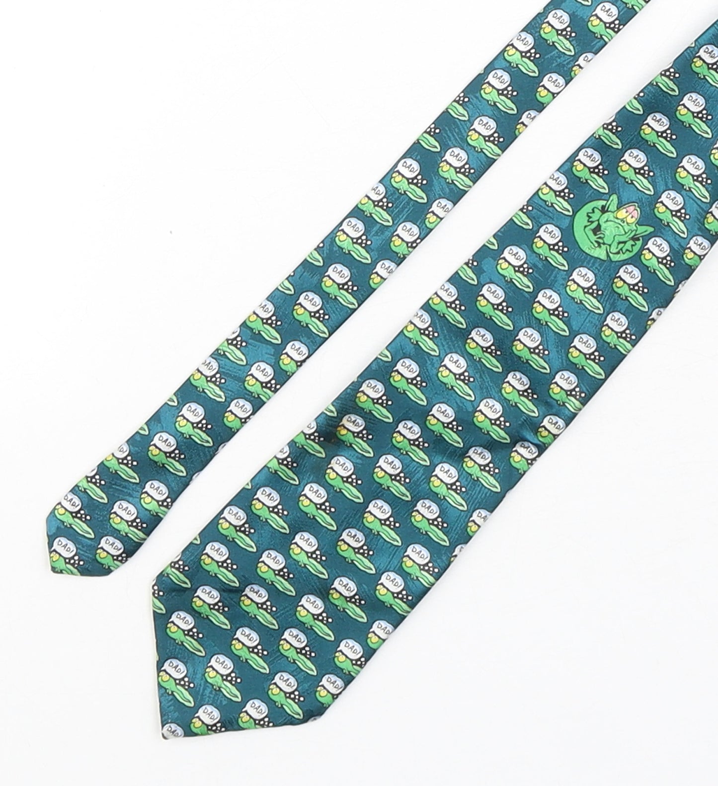 BHS Mens Green Geometric Polyester Pointed Tie One Size - Frog Print
