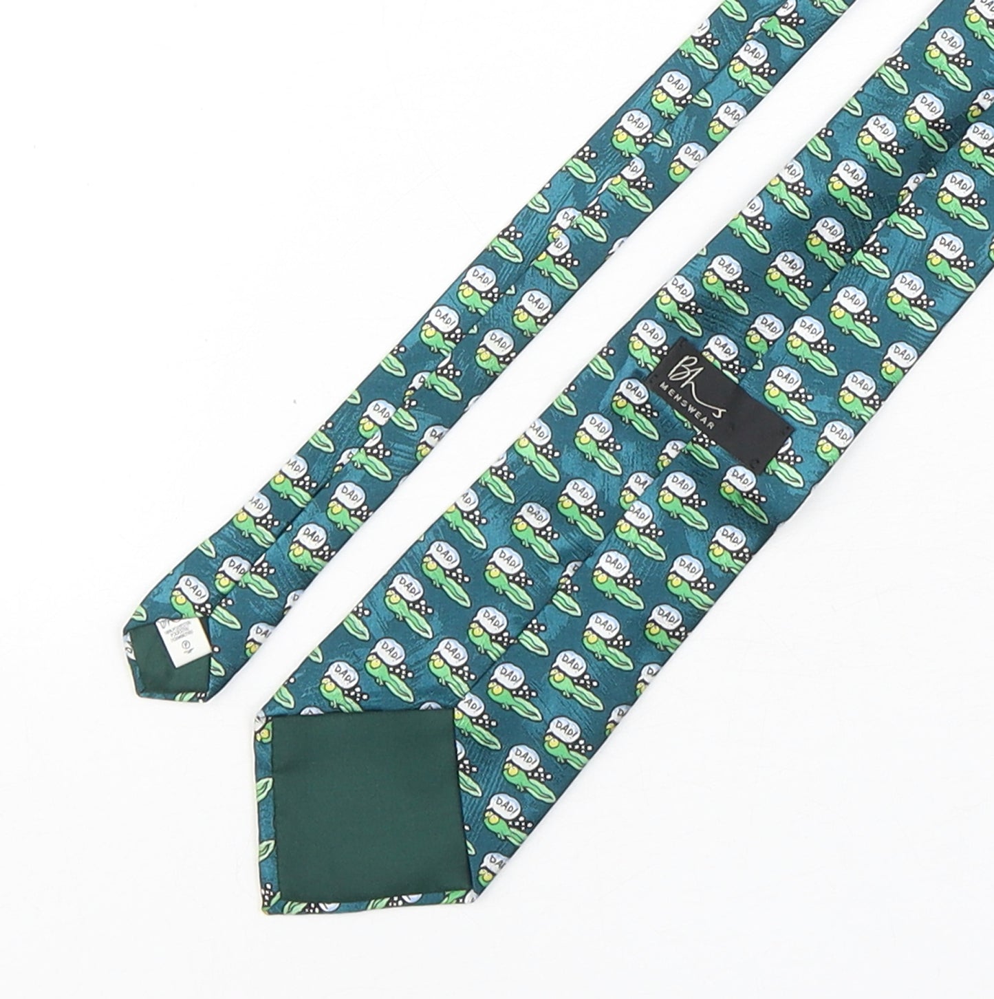 BHS Mens Green Geometric Polyester Pointed Tie One Size - Frog Print