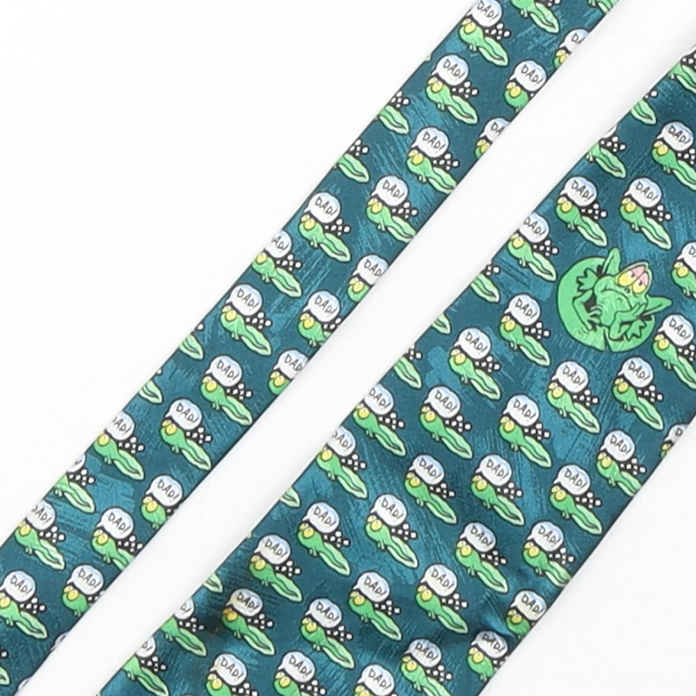 BHS Mens Green Geometric Polyester Pointed Tie One Size - Frog Print