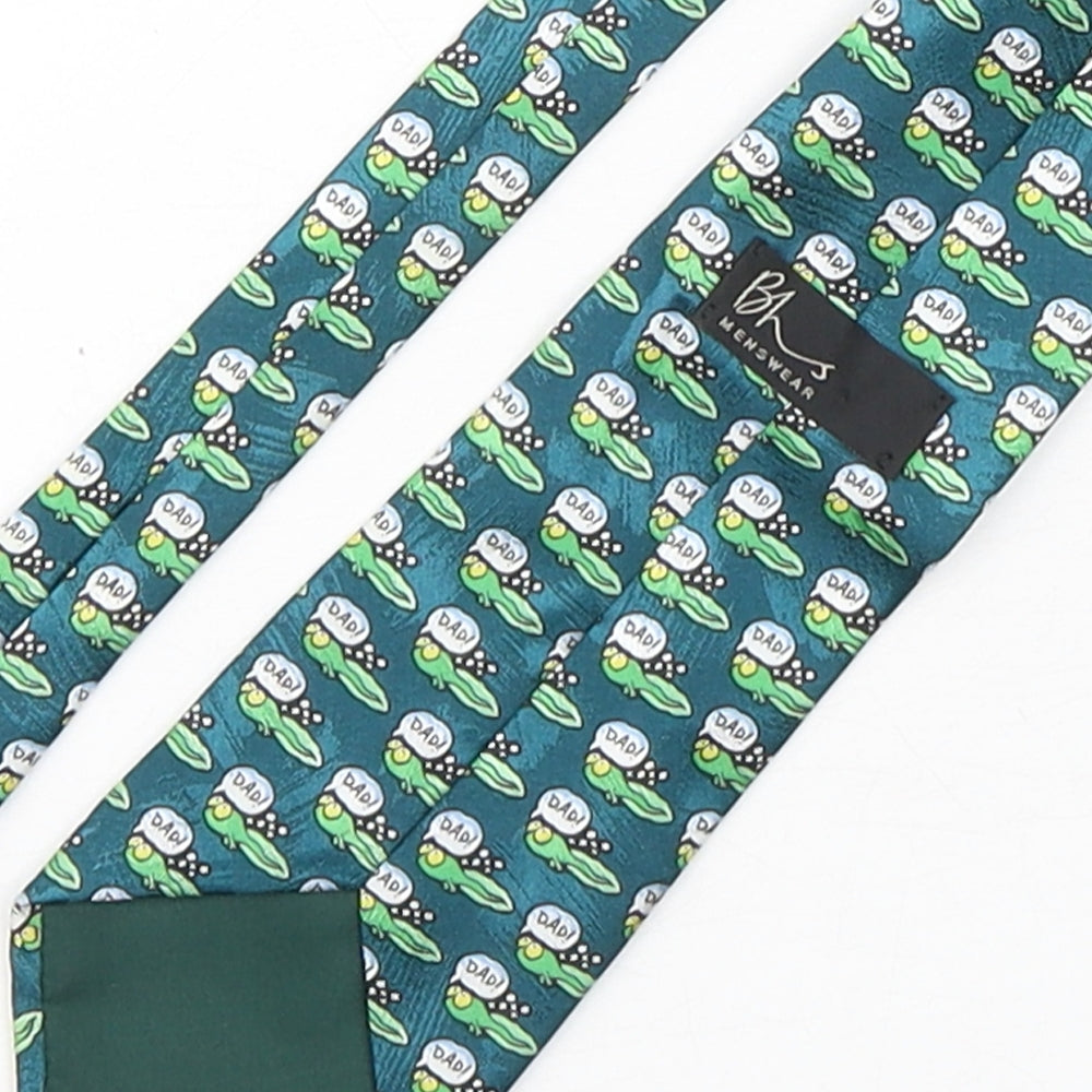 BHS Mens Green Geometric Polyester Pointed Tie One Size - Frog Print