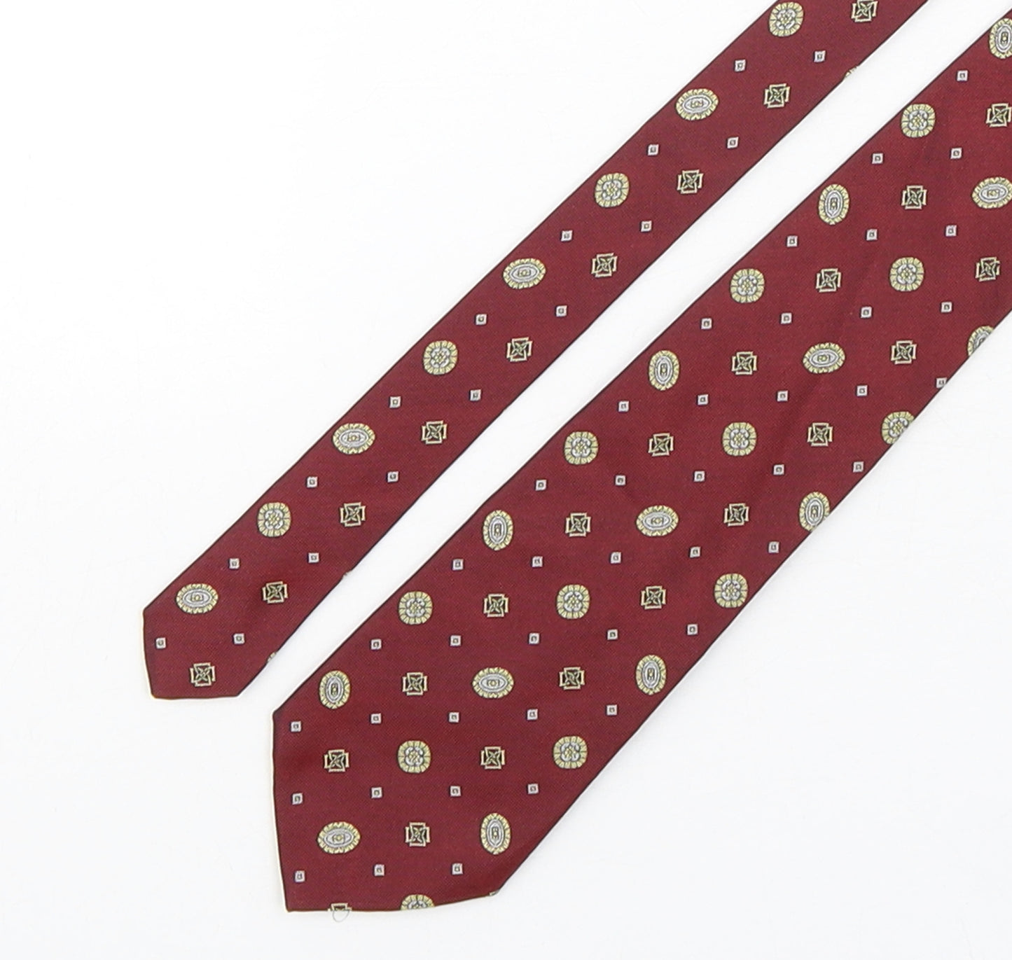 Daks  Mens Red Geometric Silk Pointed Tie One Size
