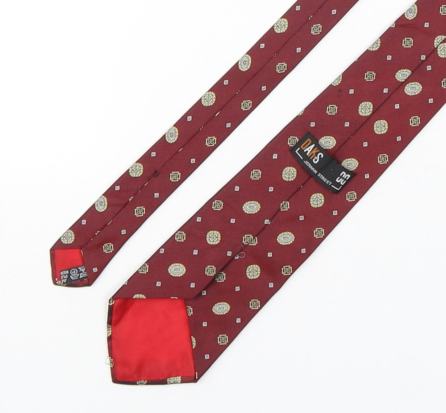 Daks  Mens Red Geometric Silk Pointed Tie One Size