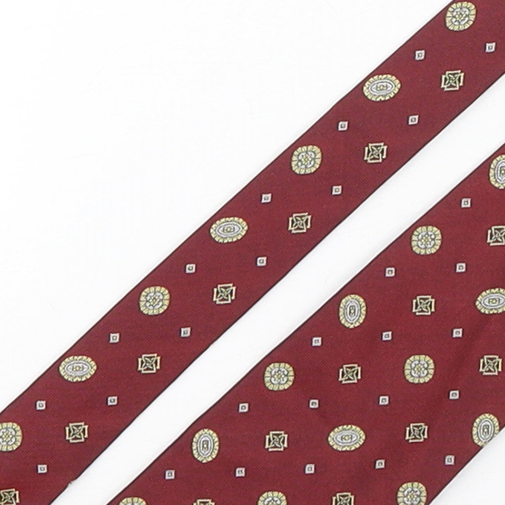 Daks  Mens Red Geometric Silk Pointed Tie One Size