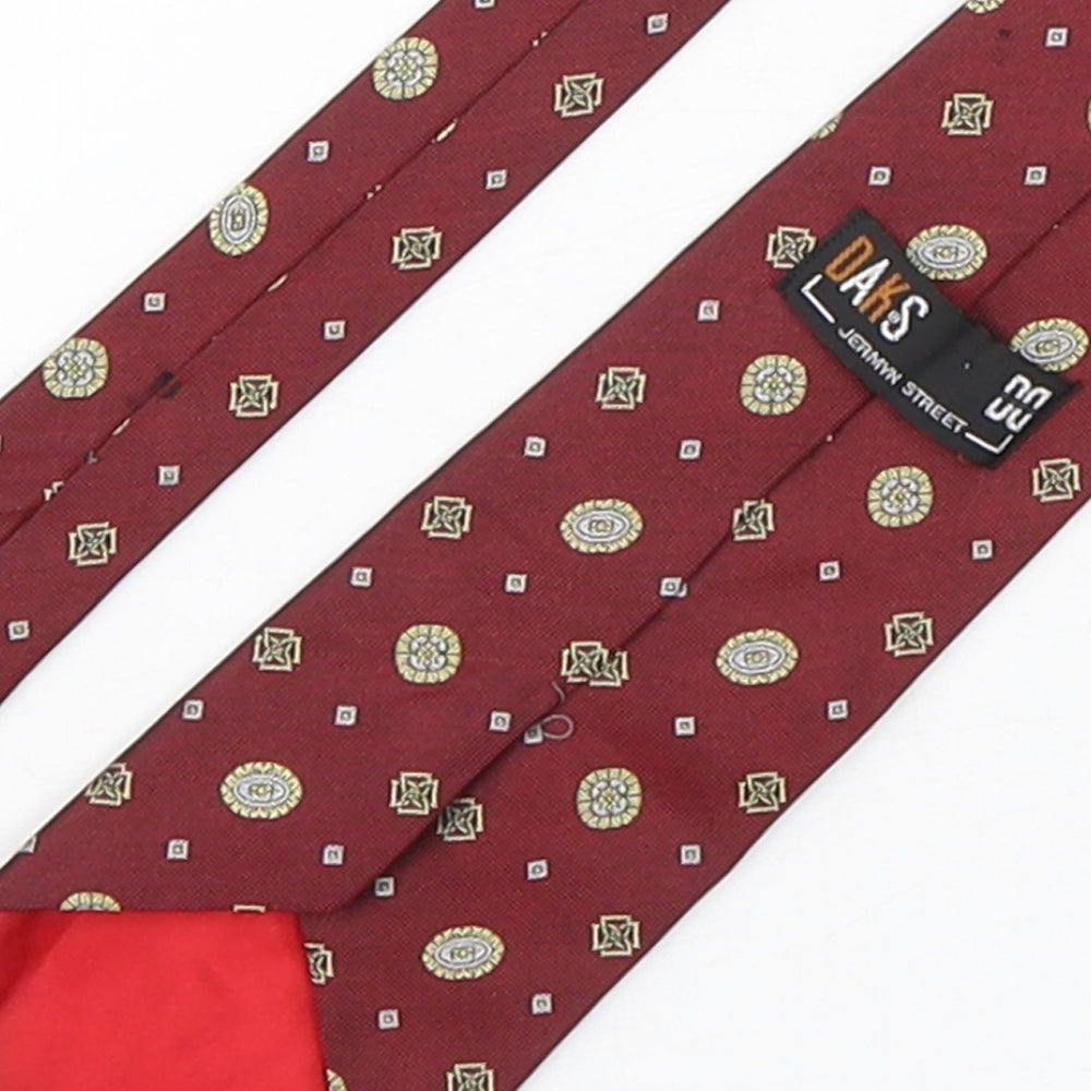Daks  Mens Red Geometric Silk Pointed Tie One Size