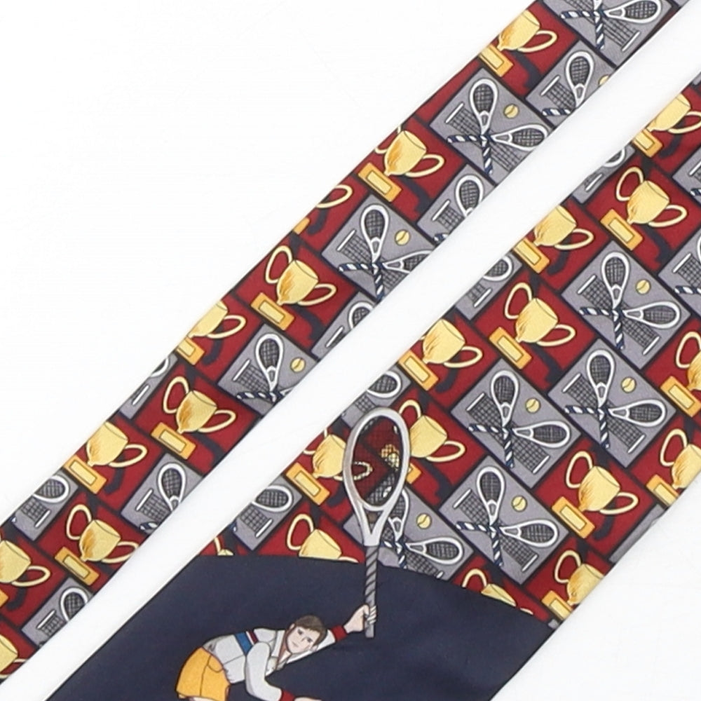 Spencer & Lowe  Mens Multicoloured Geometric Silk Pointed Tie One Size - Tennis