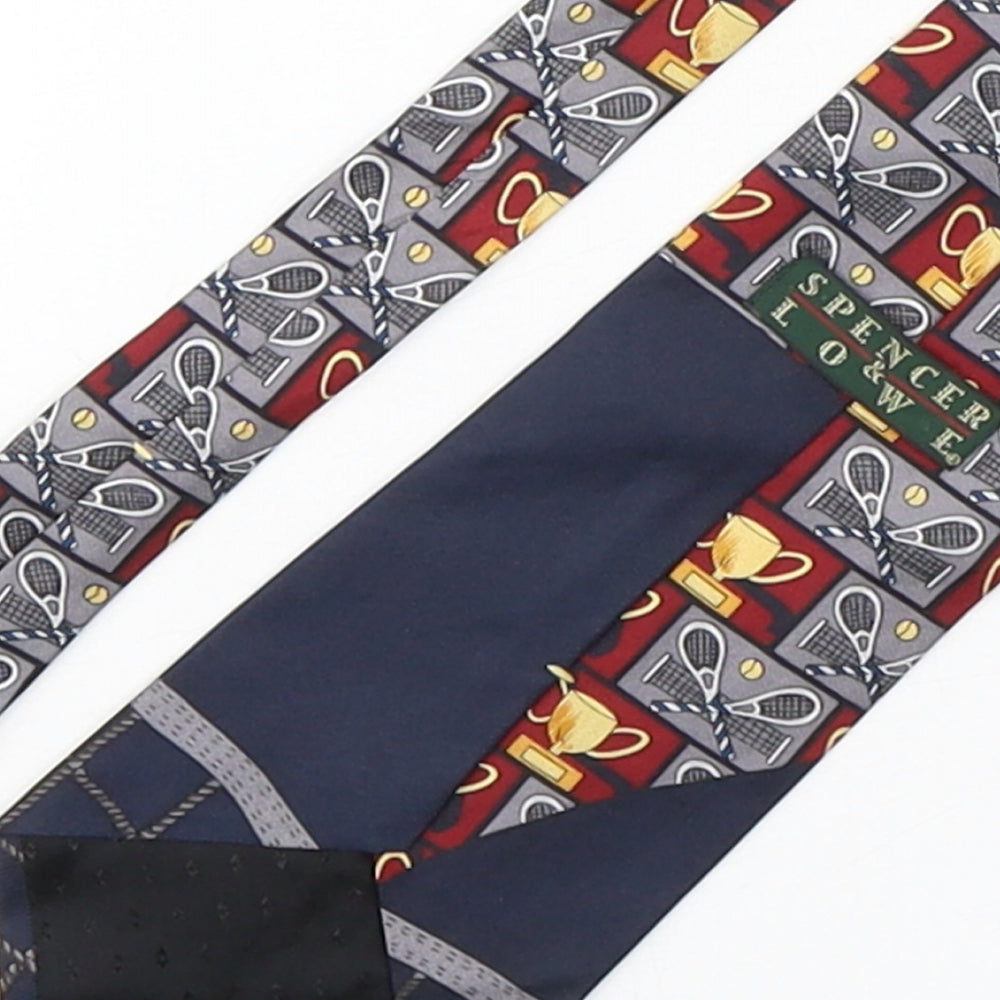 Spencer & Lowe  Mens Multicoloured Geometric Silk Pointed Tie One Size - Tennis