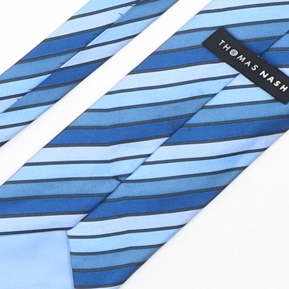 Thomas Nash  Mens Blue Striped Silk Pointed Tie One Size