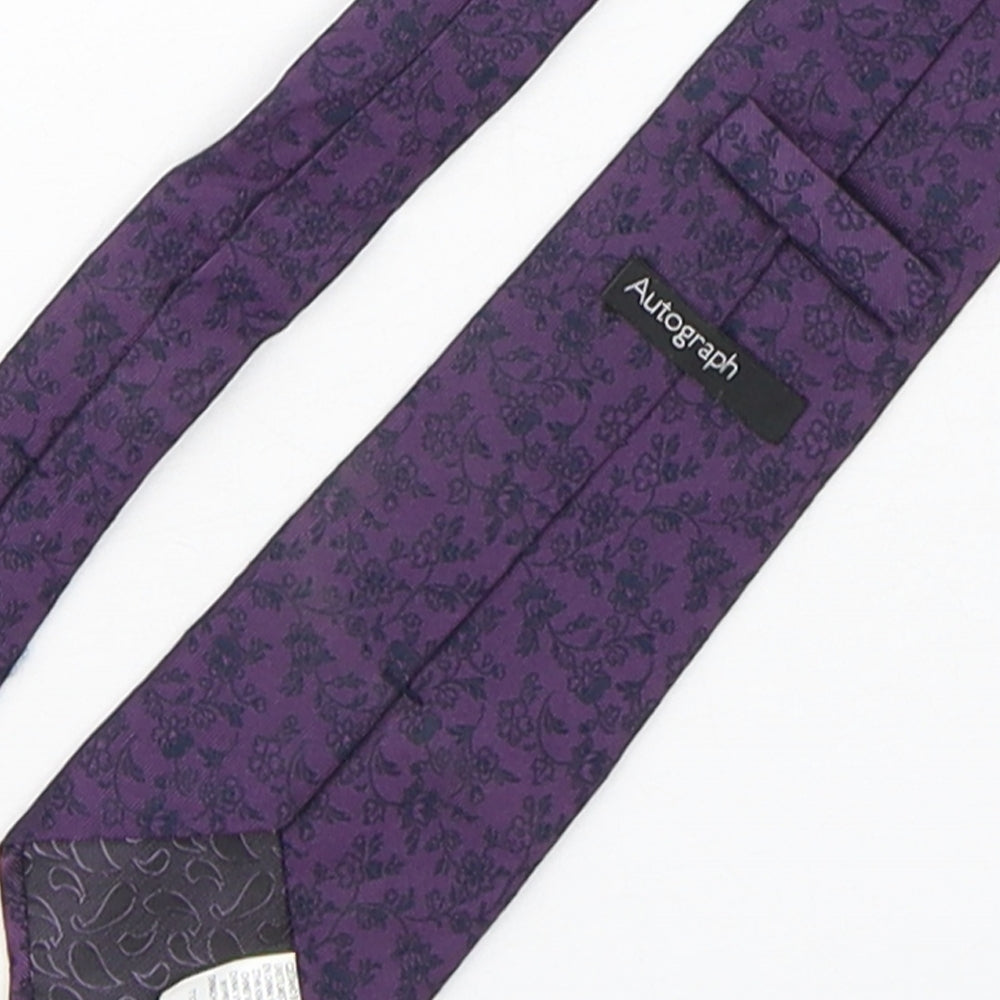 Autograph Mens Purple Floral Silk Pointed Tie One Size
