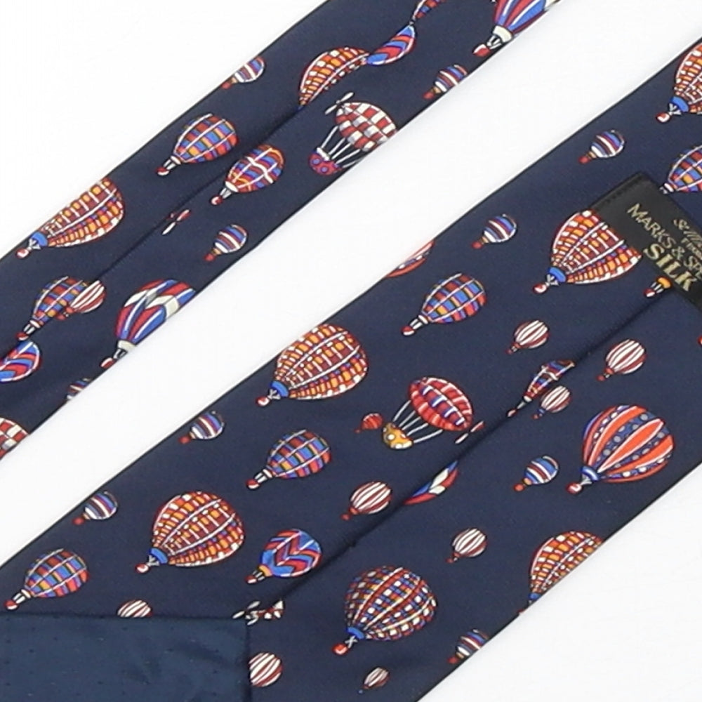 Marks and Spencer Mens Multicoloured Geometric Silk Pointed Tie One Size - Hot Air Balloons