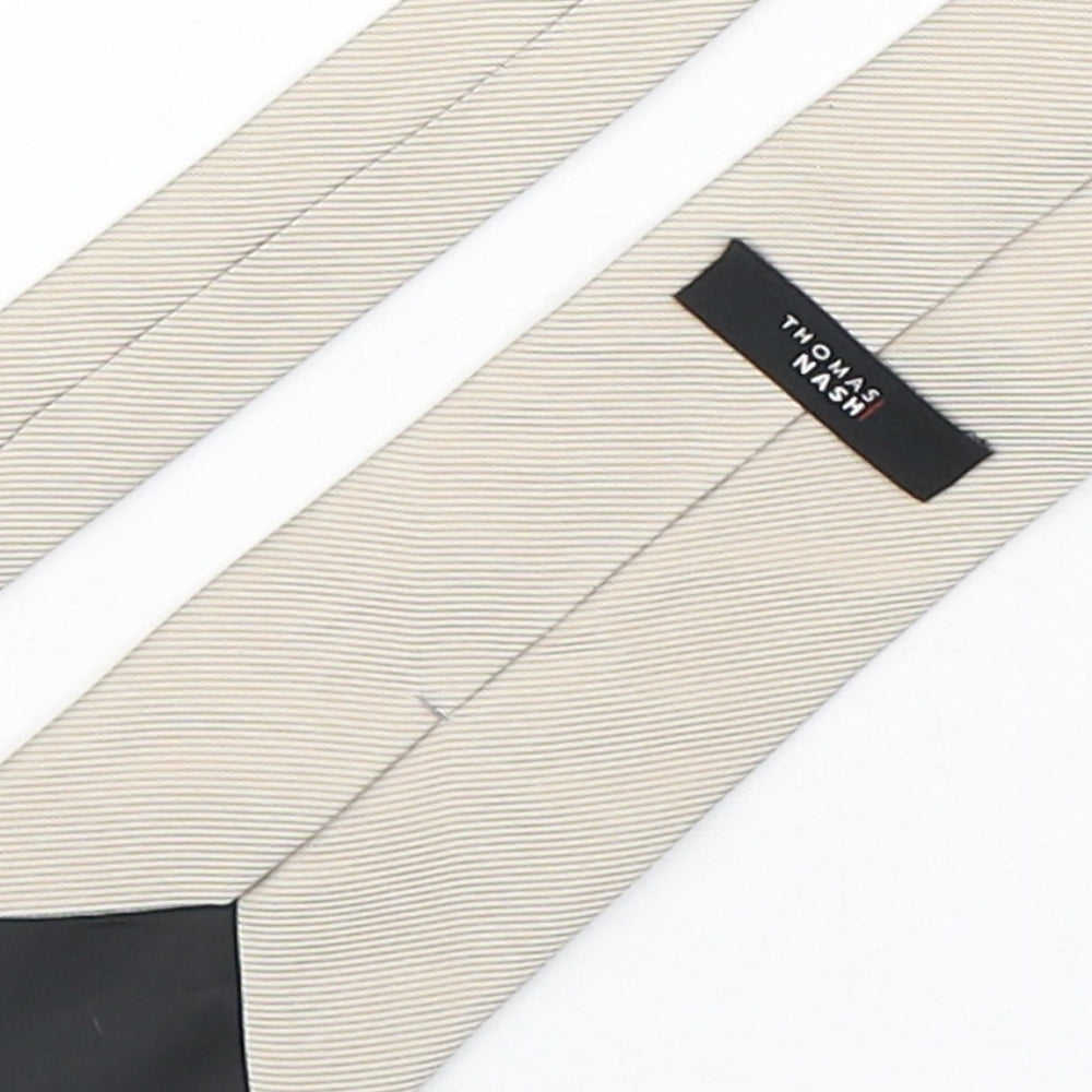 Thomas Nash  Mens Beige Striped Silk Pointed Tie One Size