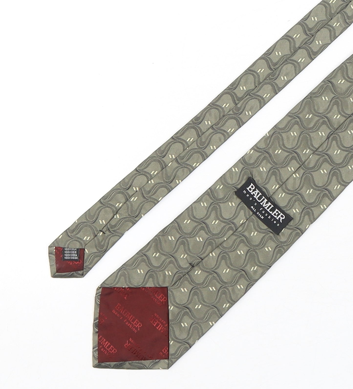 Baumler Mens Green Geometric Silk Pointed Tie One Size