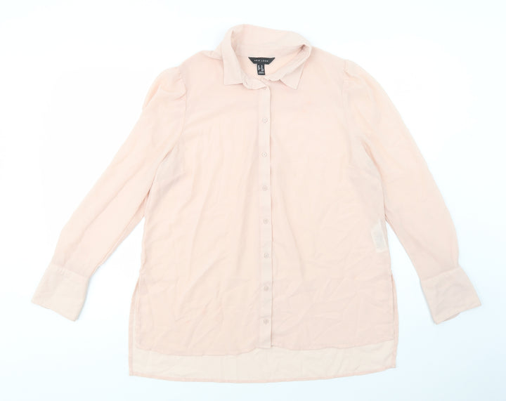 New Look Womens Pink Polyester Basic Button-Up Size 14 Collared