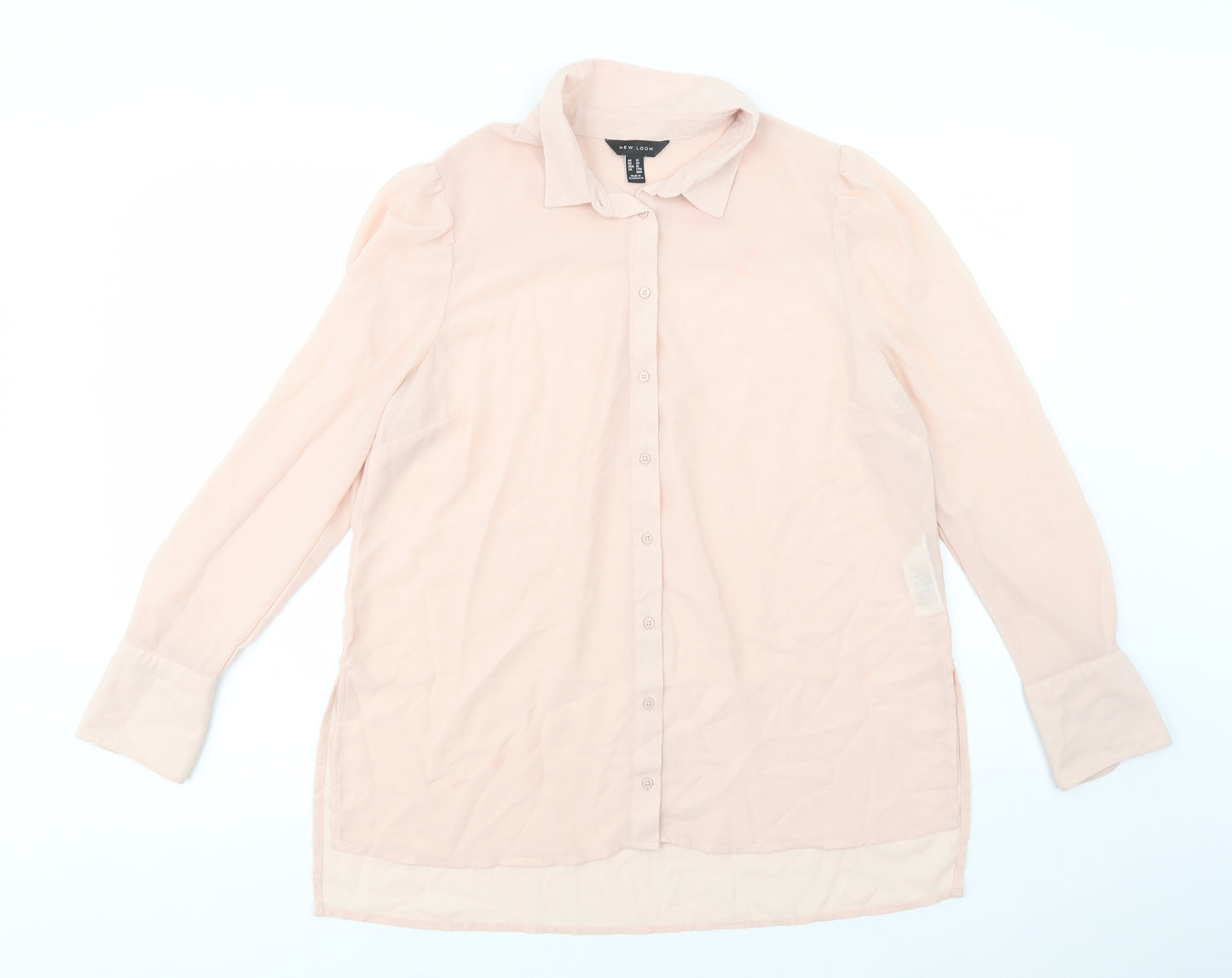 New Look Womens Pink  Polyester Basic Button-Up Size 14 Collared