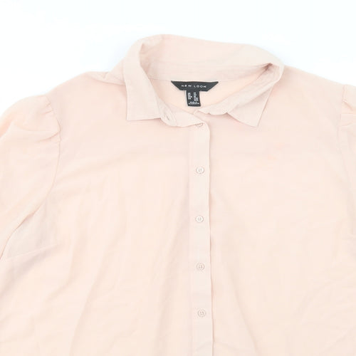 New Look Womens Pink  Polyester Basic Button-Up Size 14 Collared
