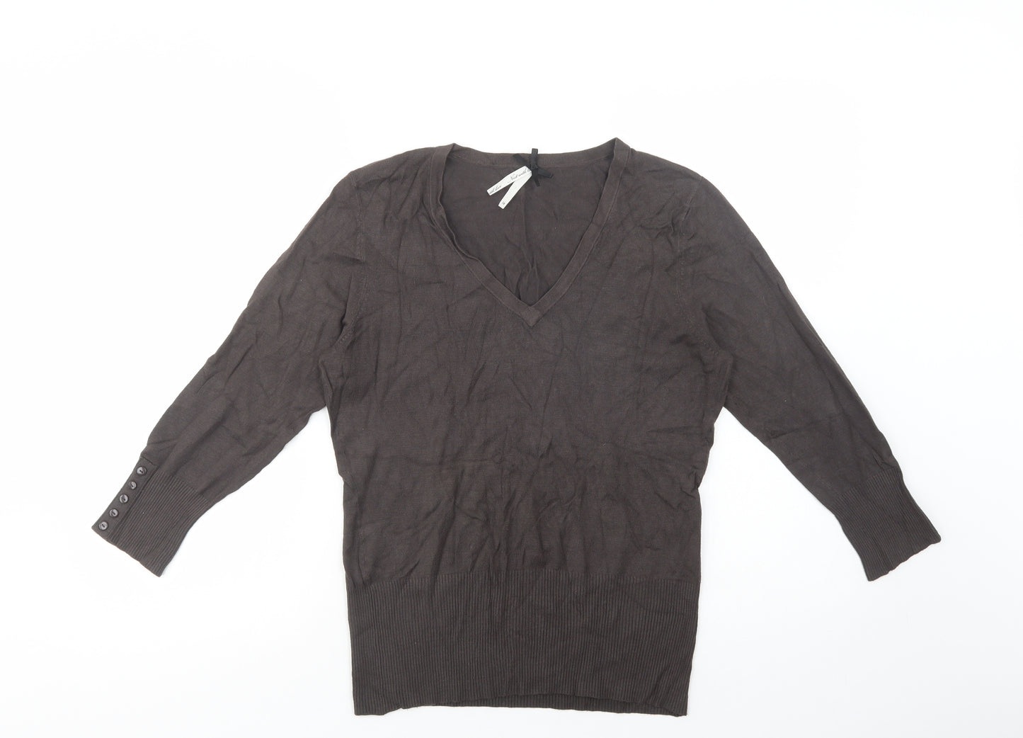 NEXT Womens Brown V-Neck  Viscose Pullover Jumper Size 14