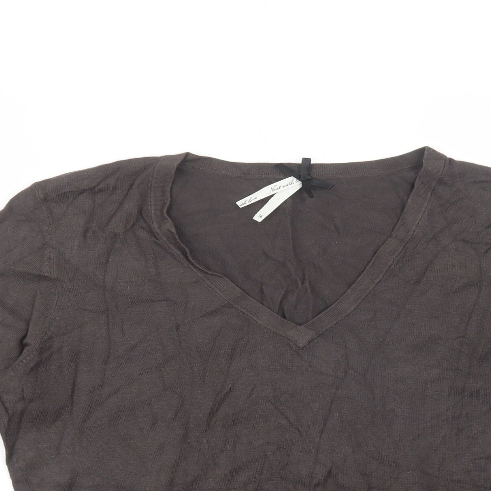 NEXT Womens Brown V-Neck  Viscose Pullover Jumper Size 14