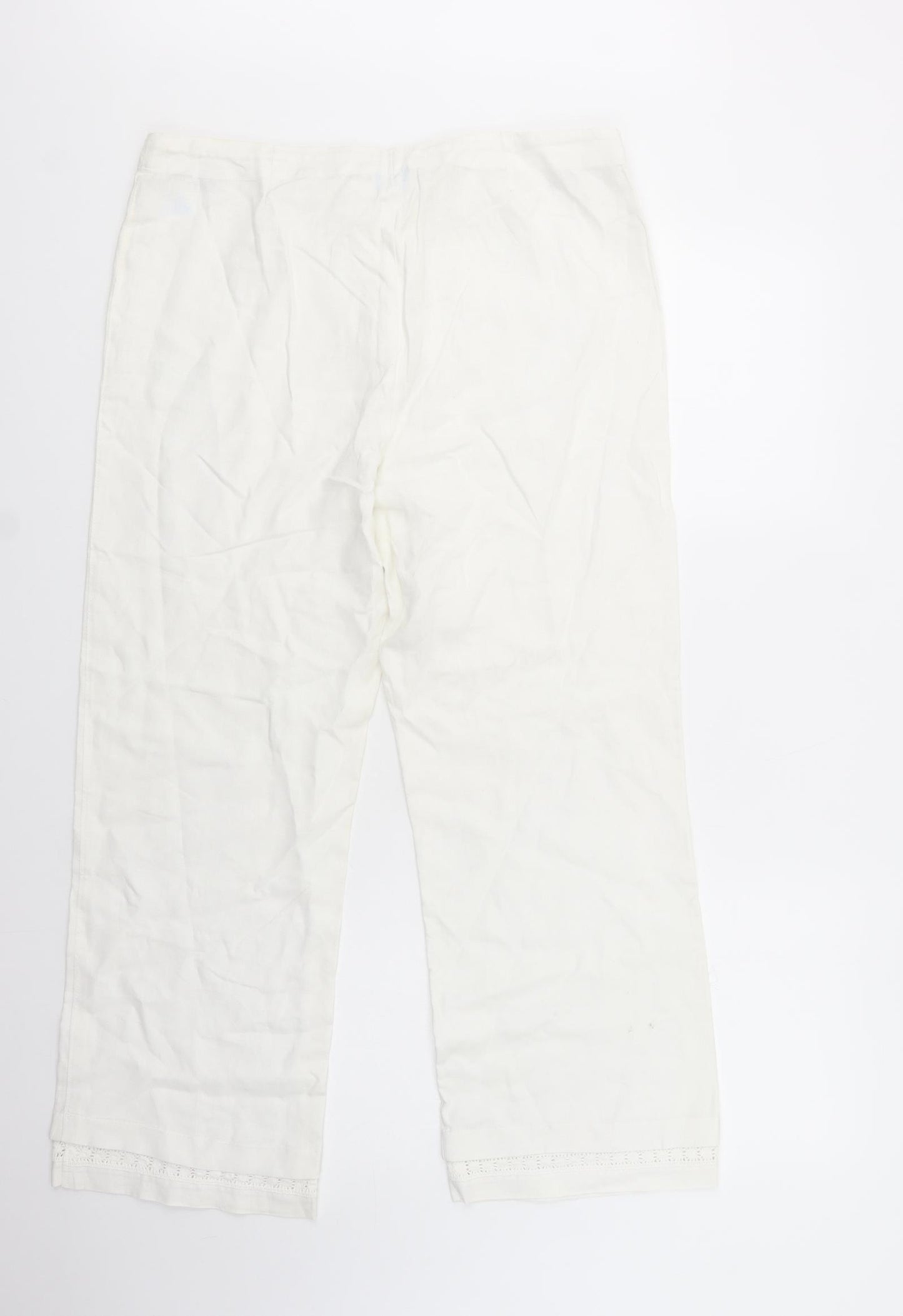Oasis Womens White  Linen Trousers  Size 16 L27 in Regular Drawstring