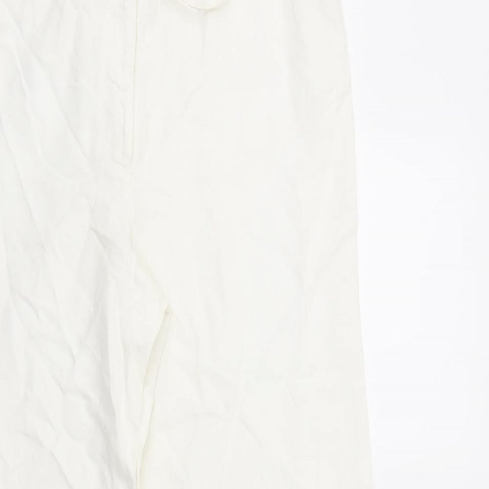 Oasis Womens White  Linen Trousers  Size 16 L27 in Regular Drawstring