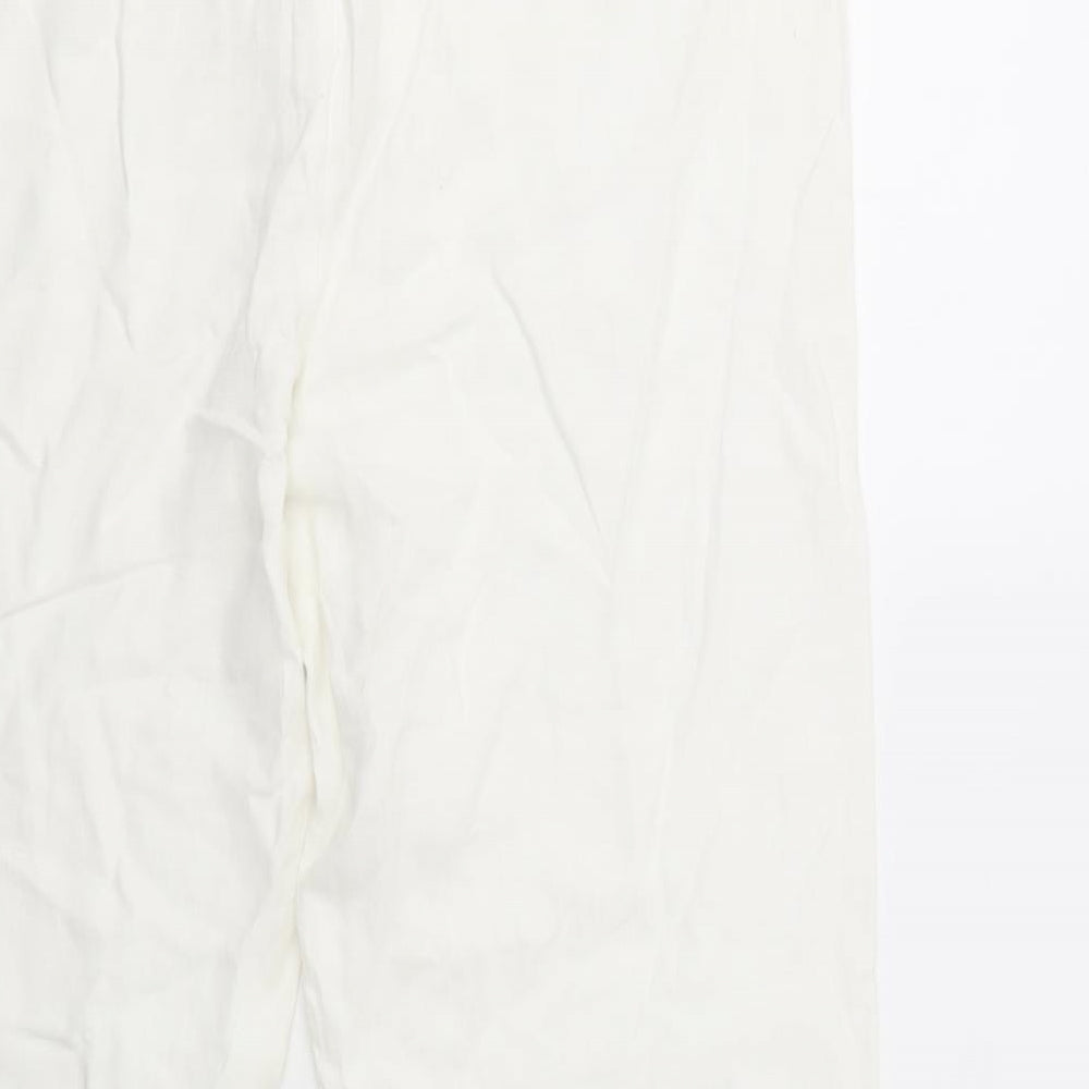 Oasis Womens White  Linen Trousers  Size 16 L27 in Regular Drawstring