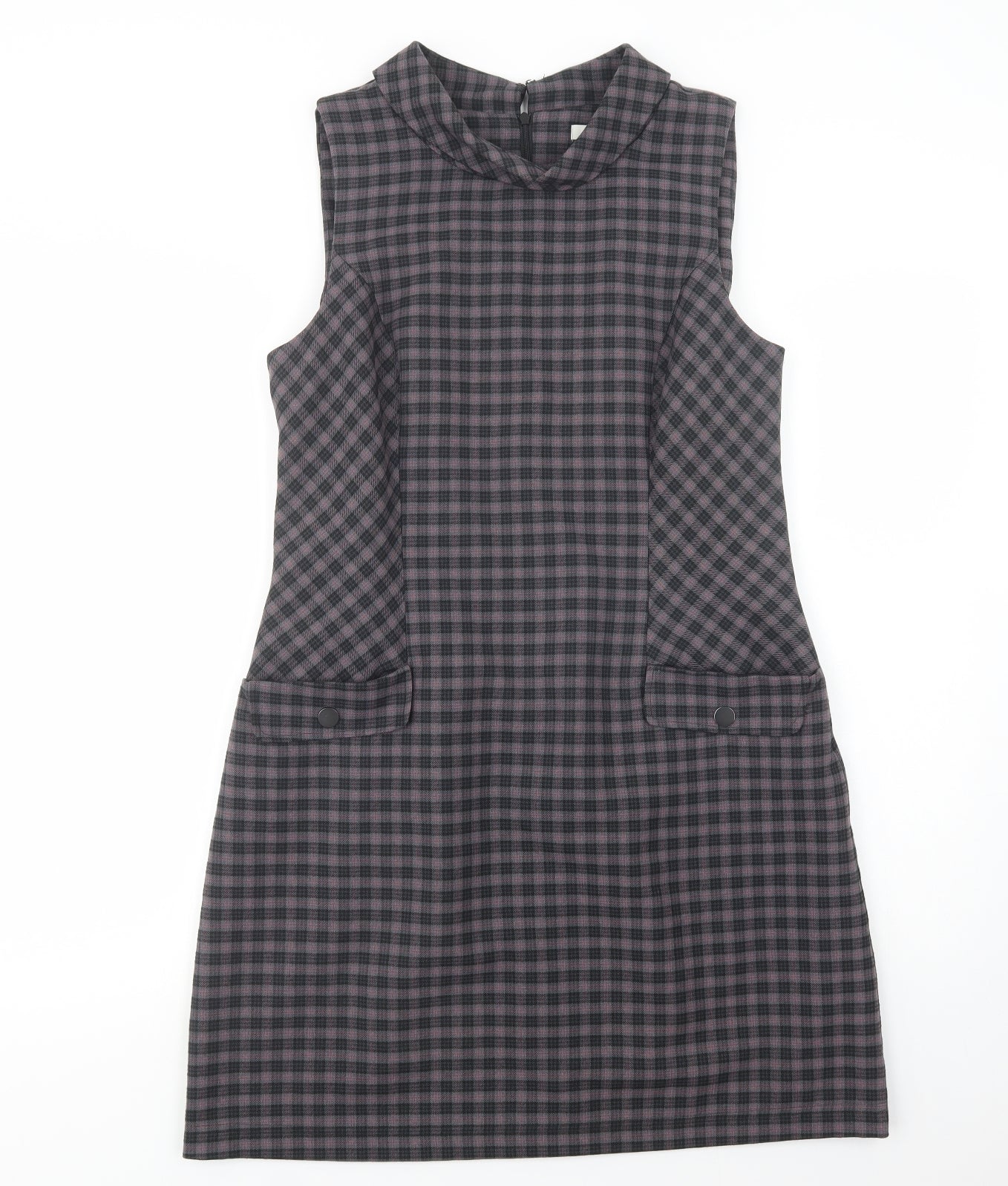Peacocks Womens Grey Plaid Polyester Pencil Dress  Size 12  Collared Zip