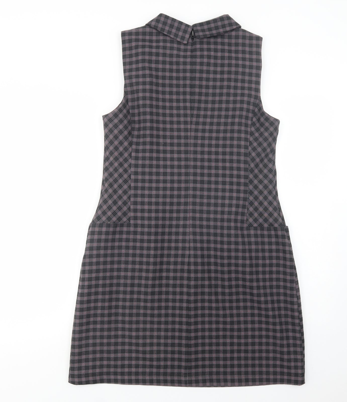 Peacocks Womens Grey Plaid Polyester Pencil Dress  Size 12  Collared Zip