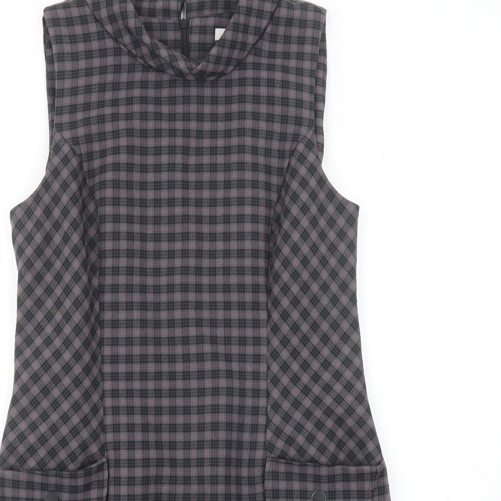 Peacocks Womens Grey Plaid Polyester Pencil Dress  Size 12  Collared Zip