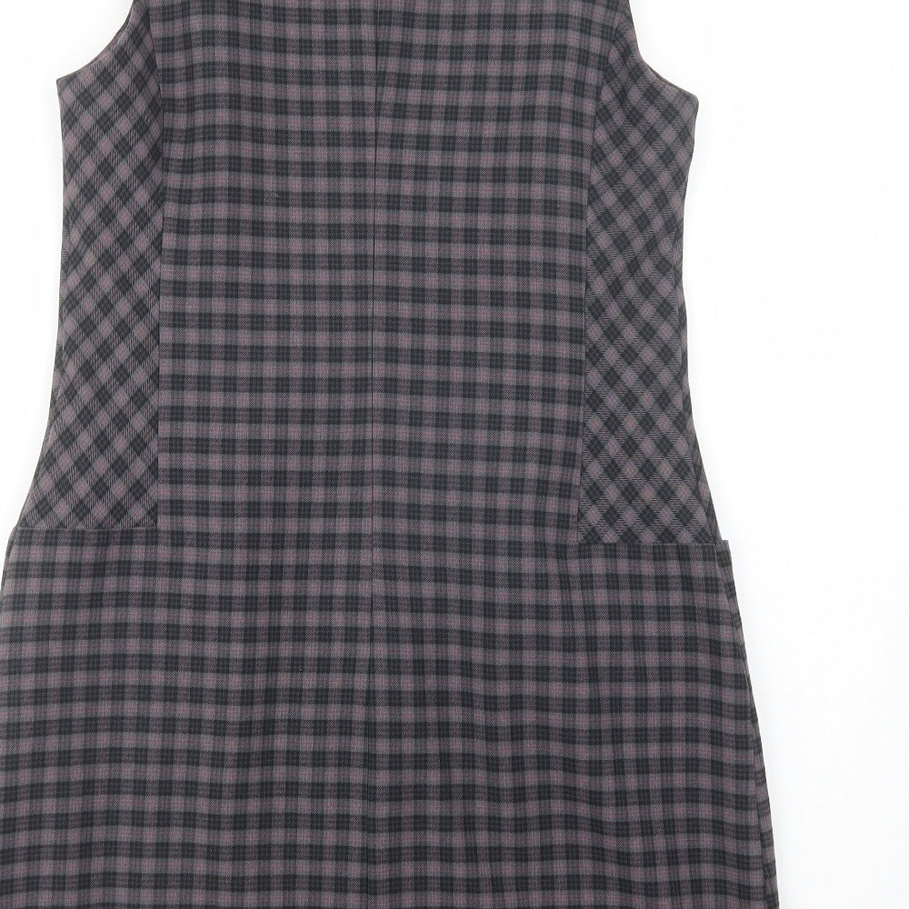 Peacocks Womens Grey Plaid Polyester Pencil Dress  Size 12  Collared Zip