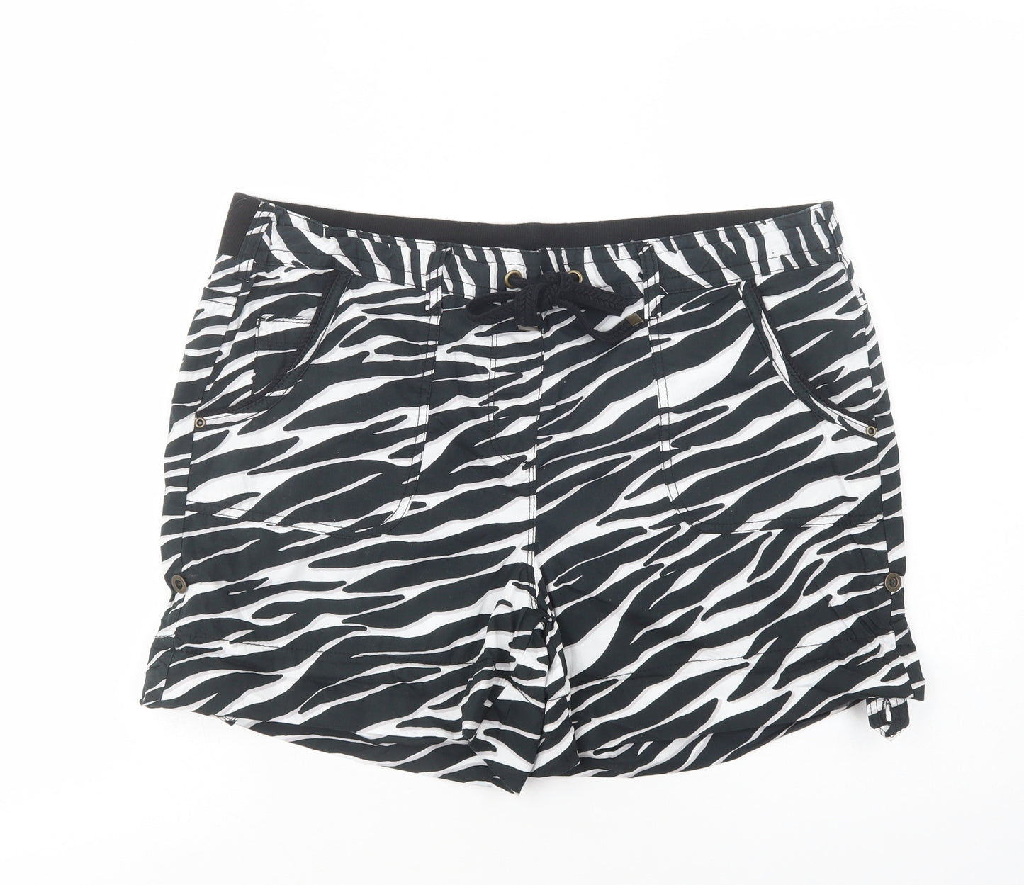 George Womens Black Animal Print Cotton Bermuda Shorts Size 16 L5 in Regular Drawstring