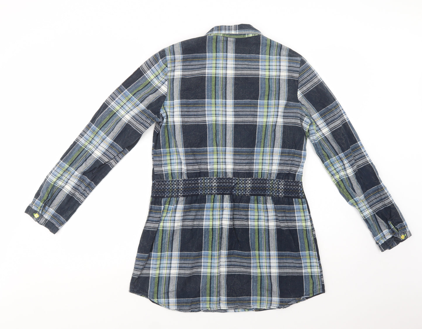 George Womens Blue Plaid Cotton Tunic Button-Up Size 12 Collared