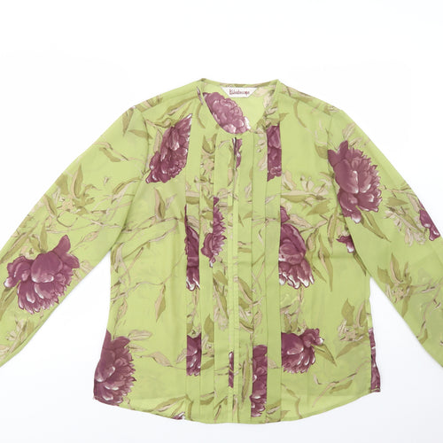 Kaleidoscope Womens Green Floral Polyester Basic Blouse Size 18 Crew Neck