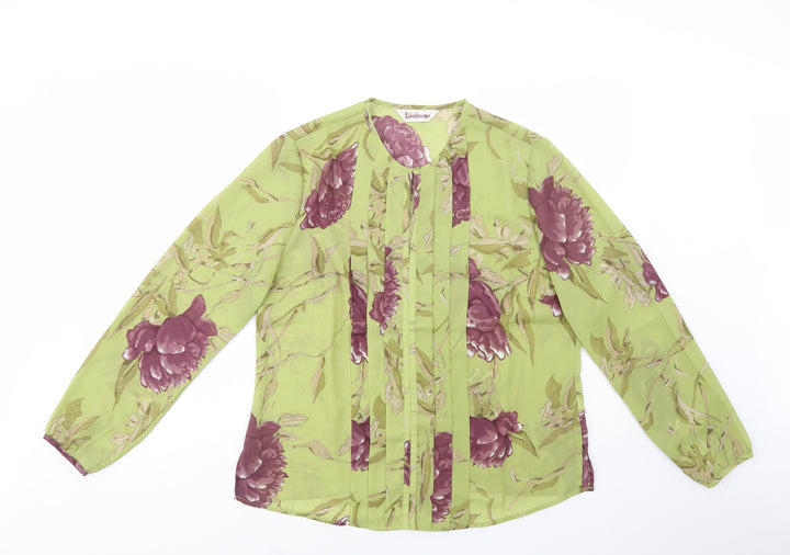 Kaleidoscope Womens Green Floral Polyester Basic Blouse Size 18 Crew Neck