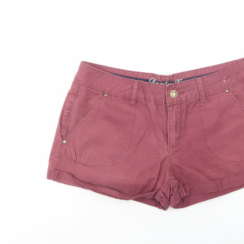 Denim Co. Womens Purple  Cotton Hot Pants Shorts Size 10 L3 in Regular Button