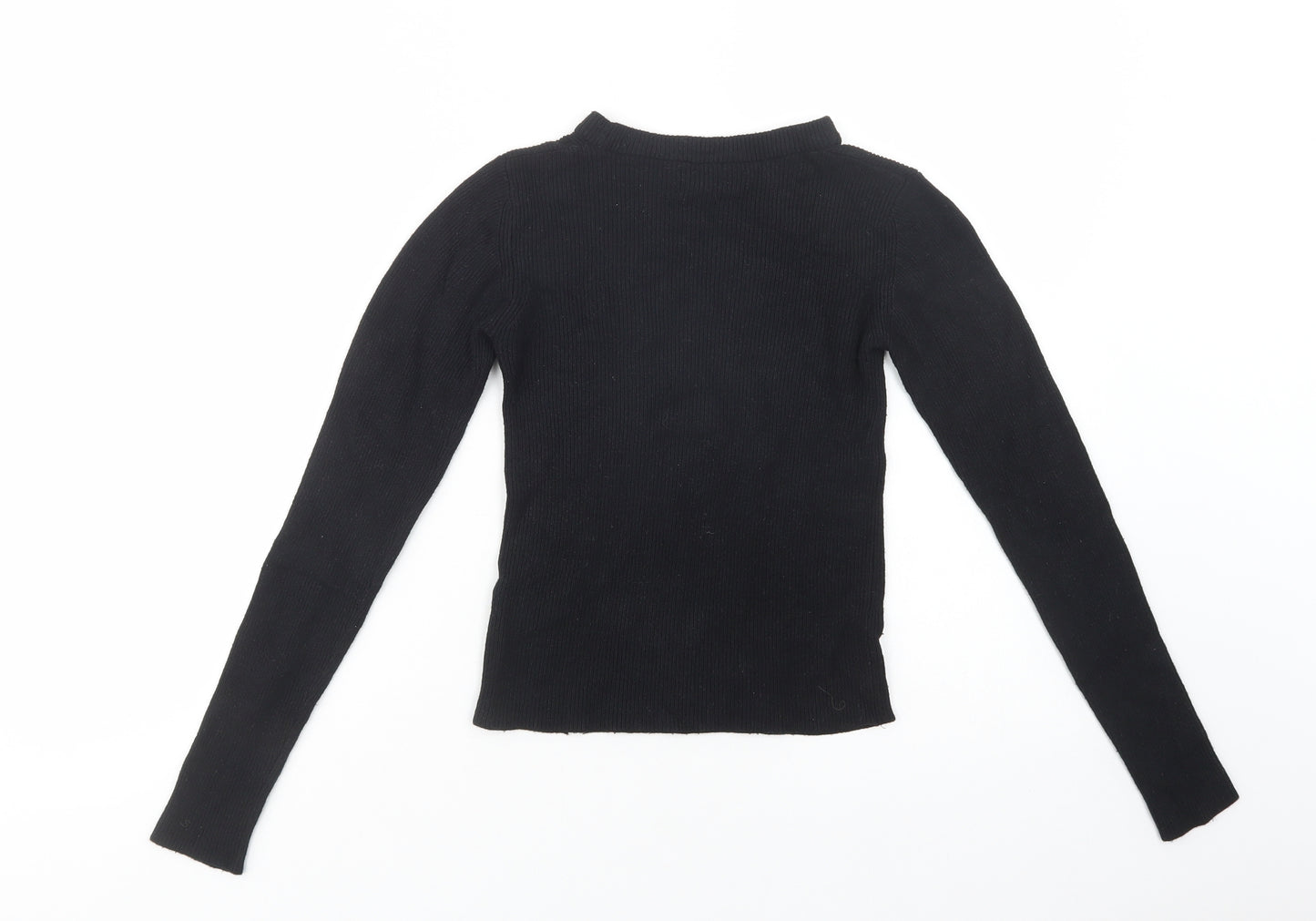 Pull & Bear Womens Black Crew Neck  Acrylic Pullover Jumper Size S