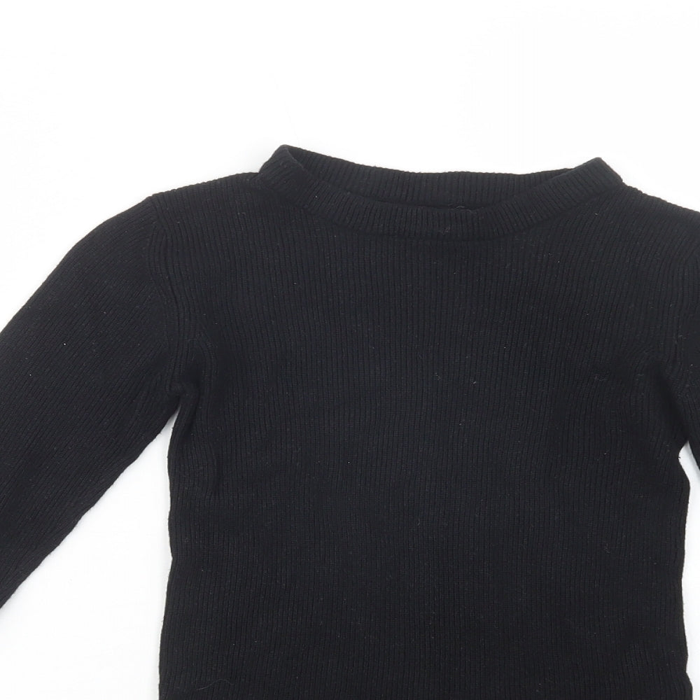 Pull & Bear Womens Black Crew Neck  Acrylic Pullover Jumper Size S