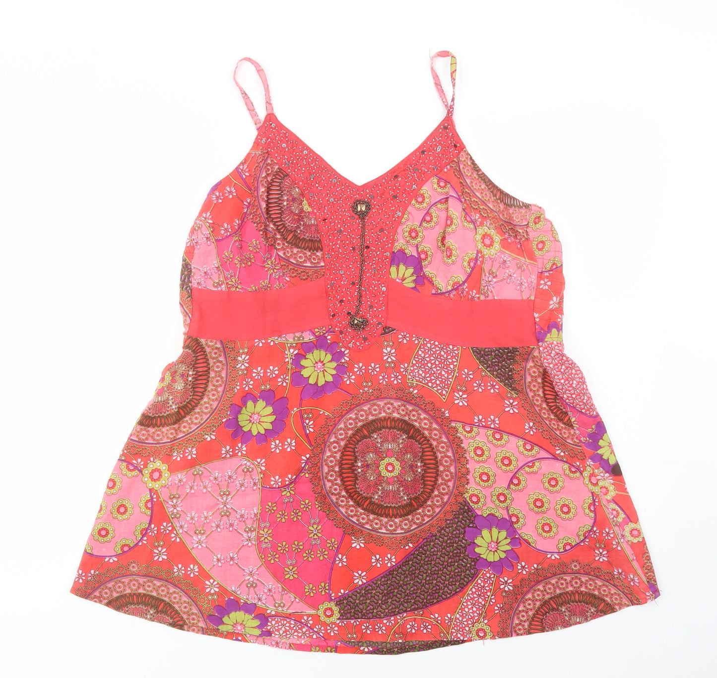 Klass Womens Red Floral Cotton Camisole Blouse Size 14 V-Neck