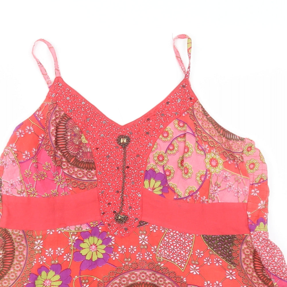 Klass Womens Red Floral Cotton Camisole Blouse Size 14 V-Neck