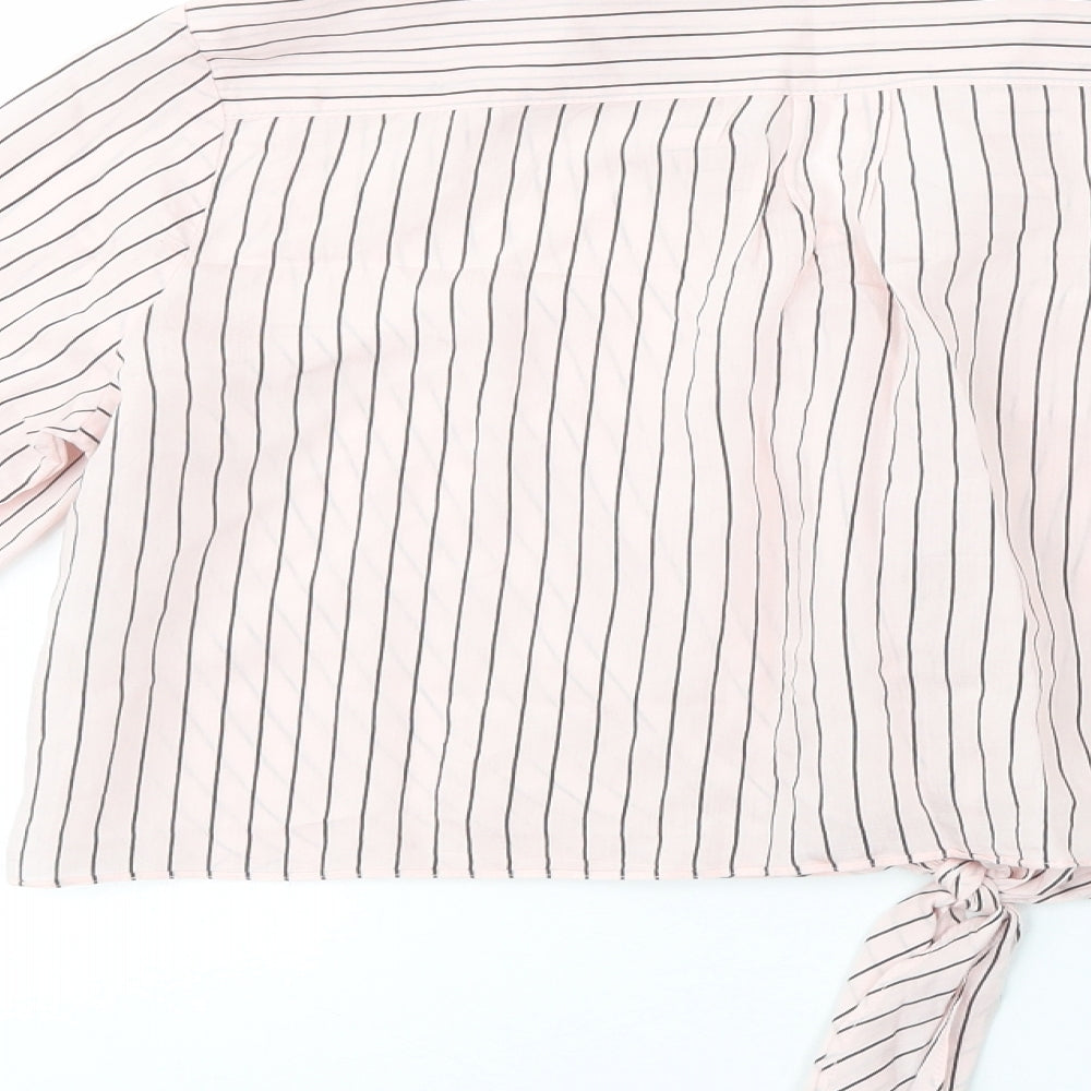 River Island Womens Pink Striped Viscose Cropped Button-Up Size 10 Collared