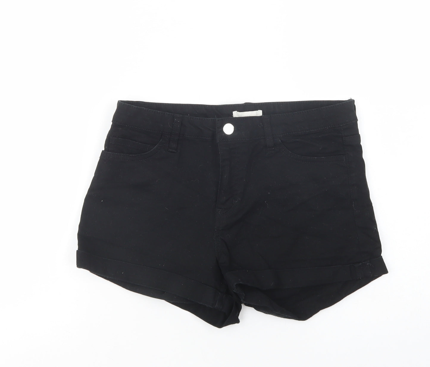 H&M Womens Black  Cotton Hot Pants Shorts Size 10 L4 in Regular Button
