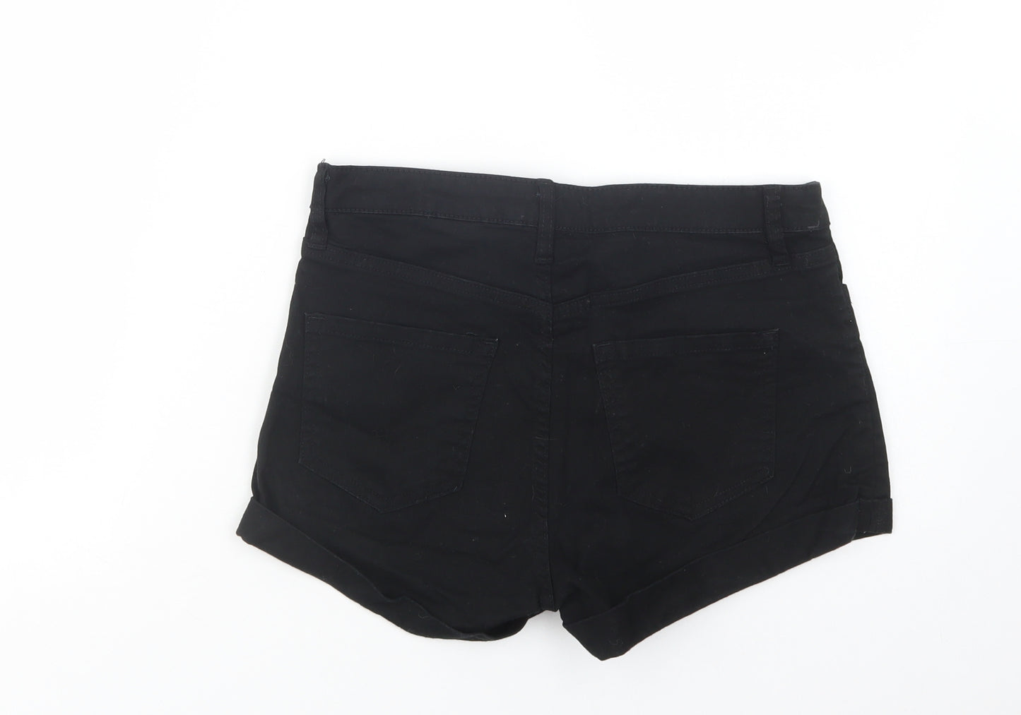 H&M Womens Black  Cotton Hot Pants Shorts Size 10 L4 in Regular Button