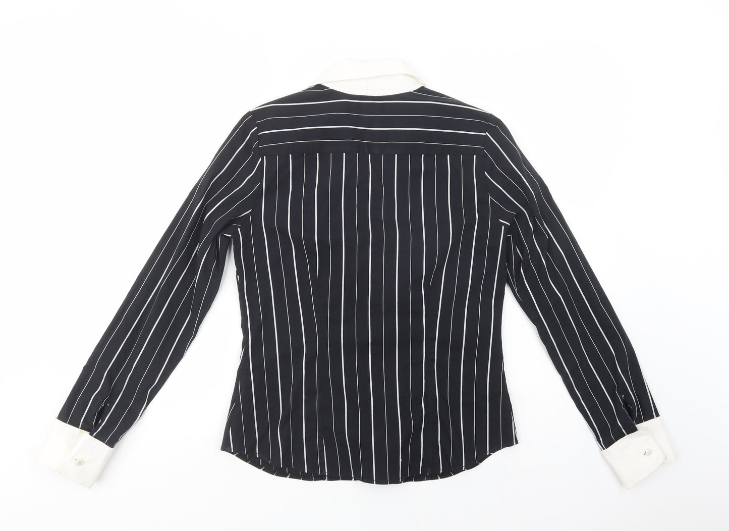 River Island Womens Black Striped Cotton Basic Button-Up Size 14 Collared