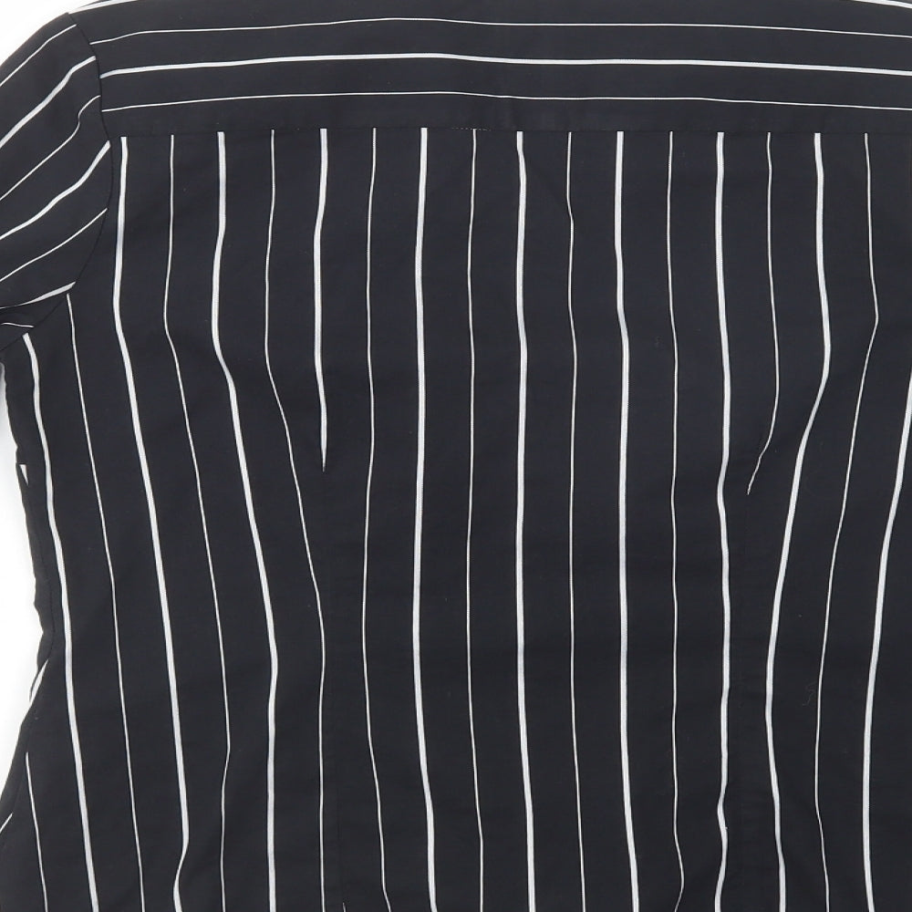 River Island Womens Black Striped Cotton Basic Button-Up Size 14 Collared